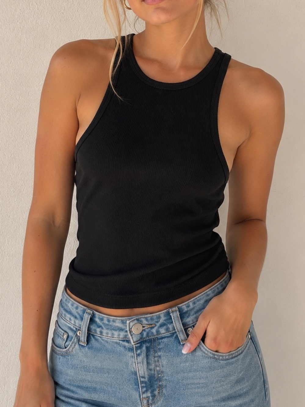 LNA Black Ribbed High-Neck Tank